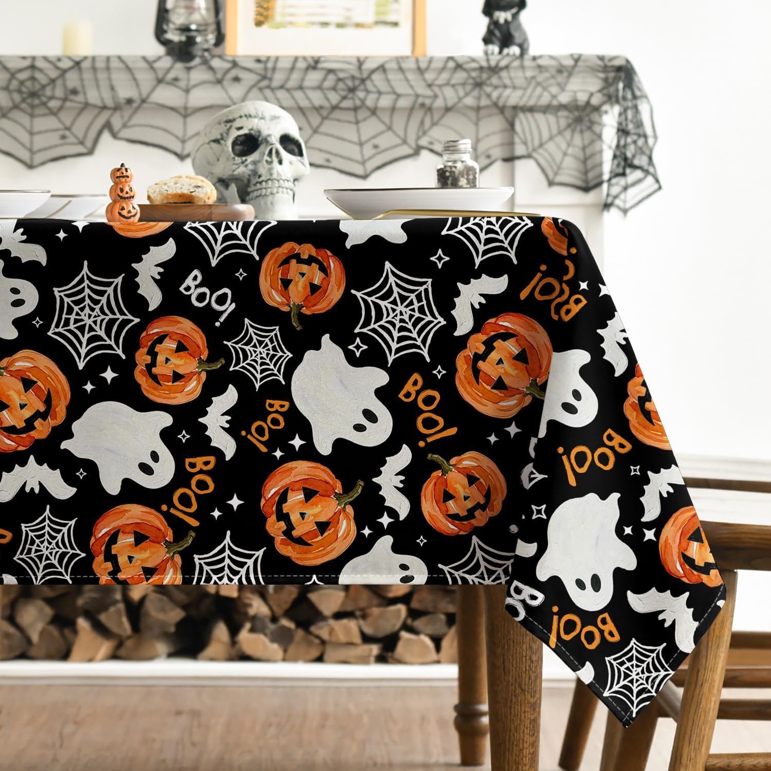 Horaldaily Halloween Tablecloth 60 x 84 Inch Rectangular Ghost Boo Pumpkin