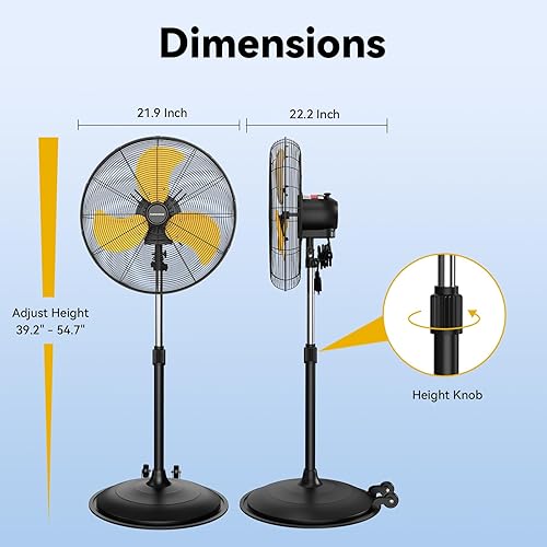 Miniatura 7 de Ventilador de pedestal de alta velocidad de 20 pulgadas serie Pro, ventilador de pie de metal oscilante de 3 velocidades 5000 CFM, ventiladores de