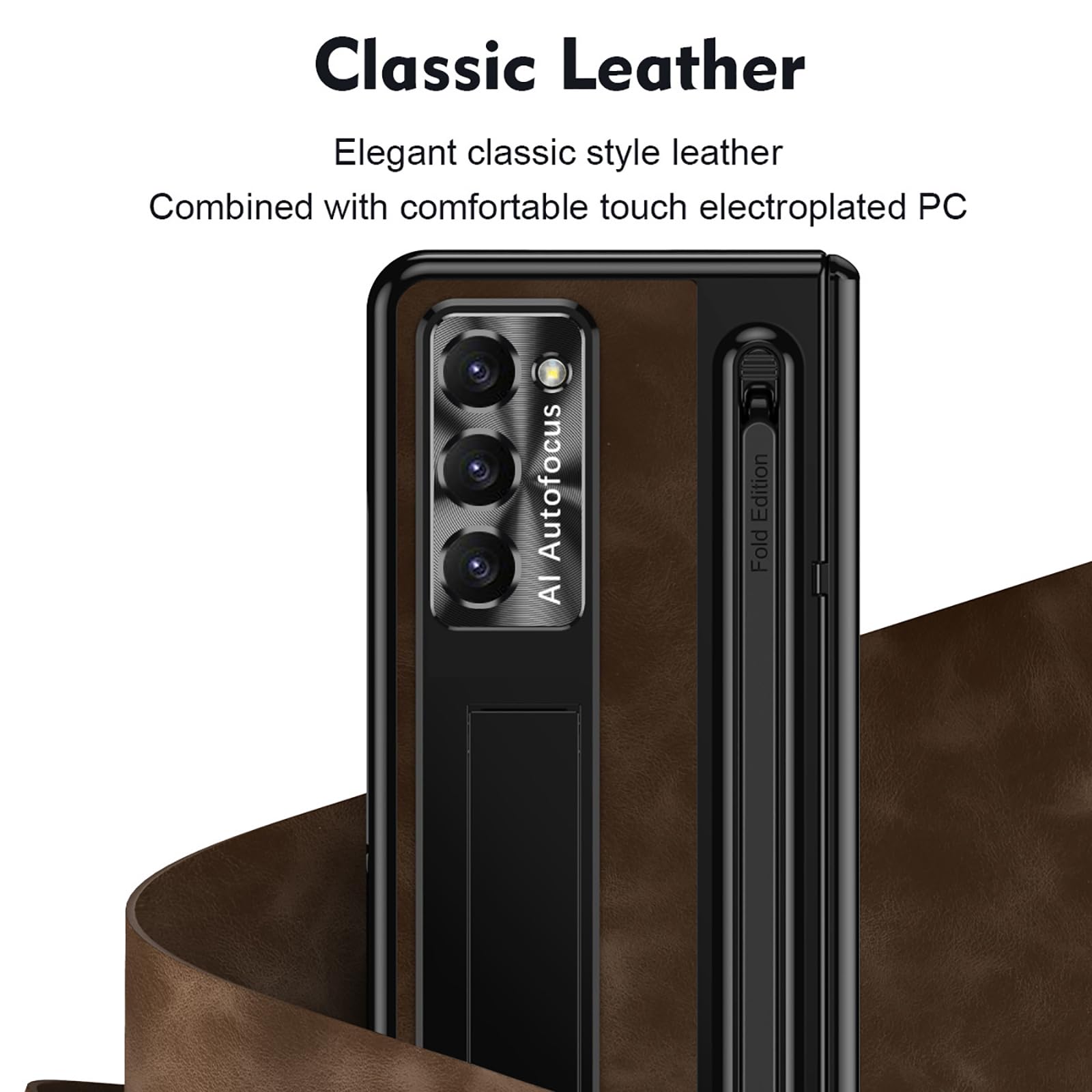 Etui z podstawką do Samsunga Galaxy Z Fold 6, ochrona zawiasów metalowego obiektywu, wysokiej jakości skórzane etui na telefon komórkowy w stylu vintage z uchwytem na długopis S, czarne