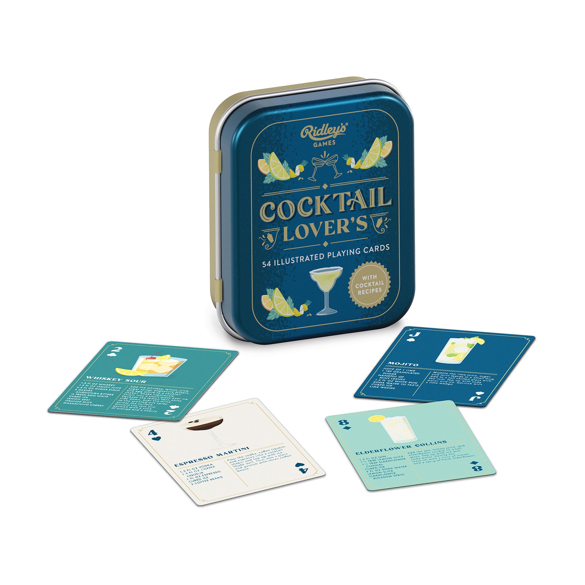 Ridley’s Cocktail Lover’s Deck of Playing Cards|54 Beautifully Hand-Illustrated Cocktail Playing Cards|Includes a Durable Storage Tin for Easy Travel|Makes a Unique Gift Idea for College Students
