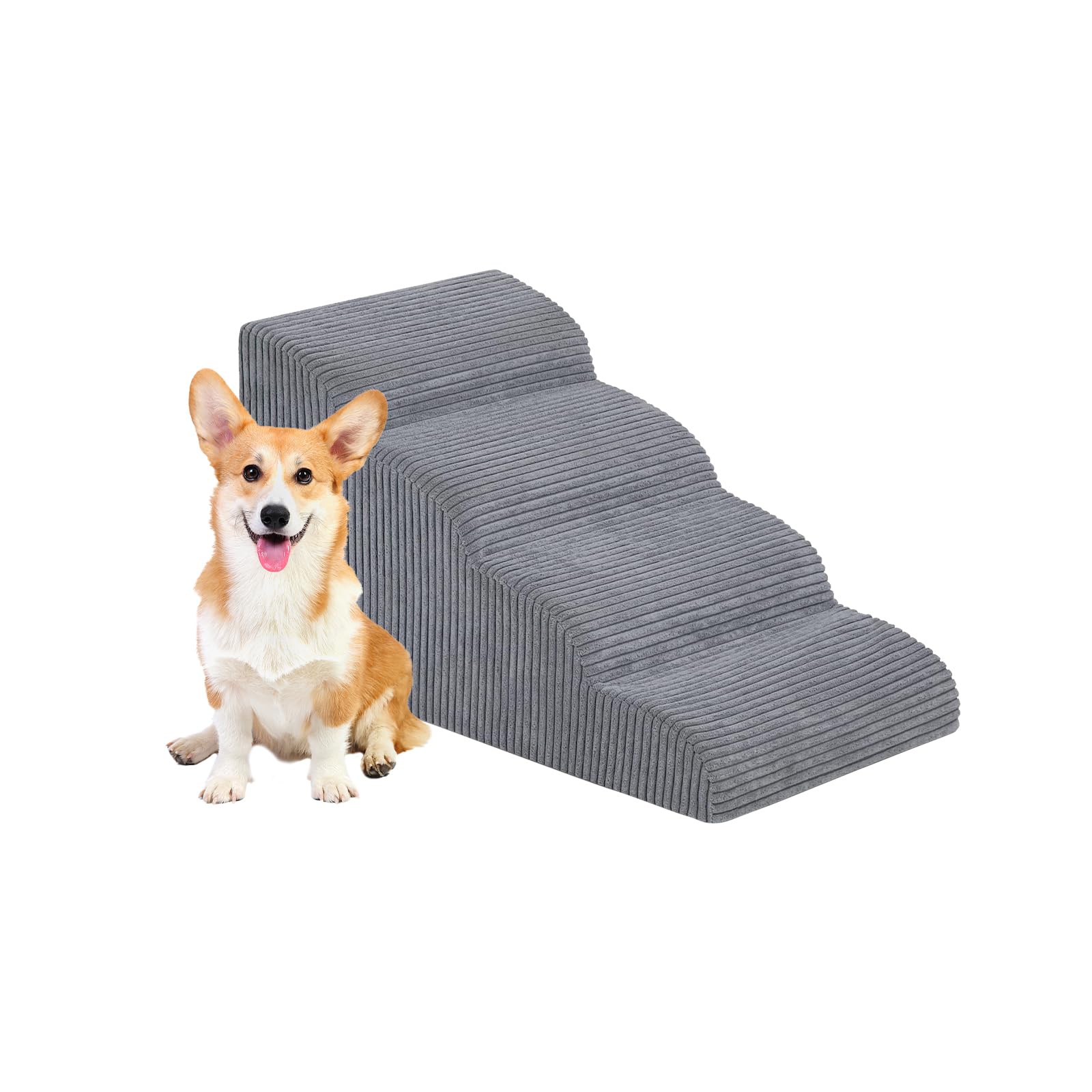 Galatée Escaleras para Perros, Rampa para Perros para Camas y Sofás, Escaleras Antideslizantes para Mascotas con Funda Extraíble y Lavable, Escaleras Inclinadas para Perros Pequeños, Gris(4-Paso)
