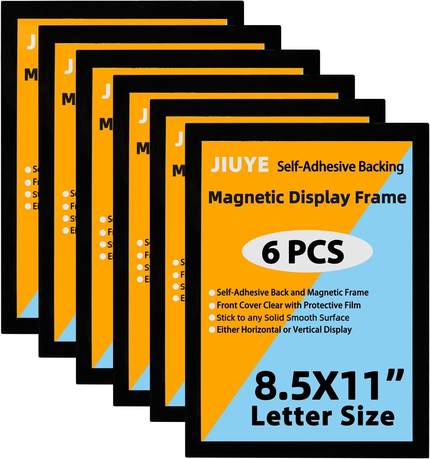 JIUYE Magnetic Sign Holder 8.5 x 11 Wall Mount,Self Adhesive Picture Display Frame as Document Poster Paper Holder,Magnetic Framed Holder with Clear PVC Cover,Black 6pcs