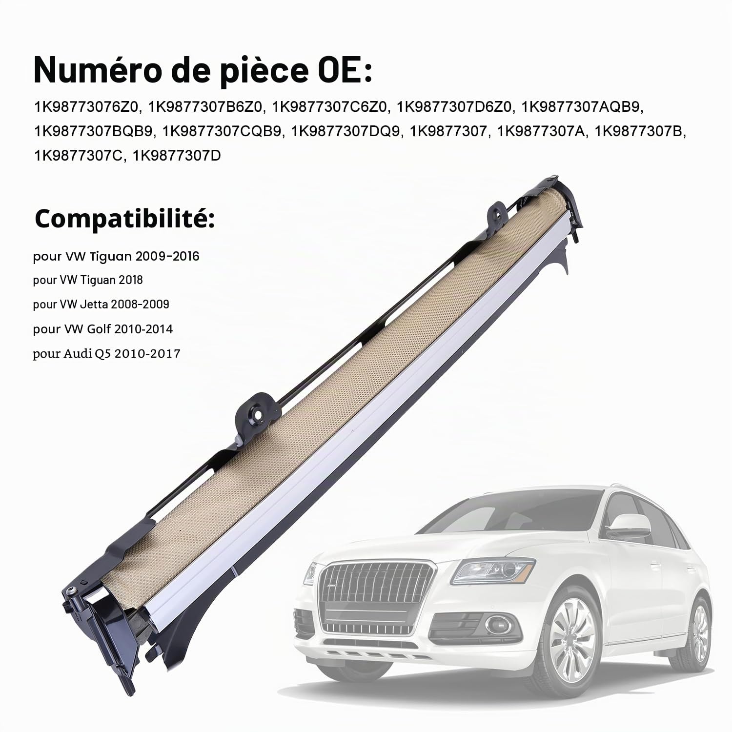 LICHENGTAI 1K9877307B Pare-Soleil pour Toit ouvrant pour Tiguan Q5 2009-2018, Q5 2010-2017, Je-TTA 2008-2009, Golf 2010-2014 Voiture Toit ouvrant Pare-Soleil Rideau Voiture