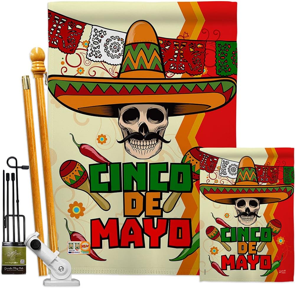 H137045 Calavera Cinco de Mayo Decorative Vertical House Flag, 28" x 40", Multicolor