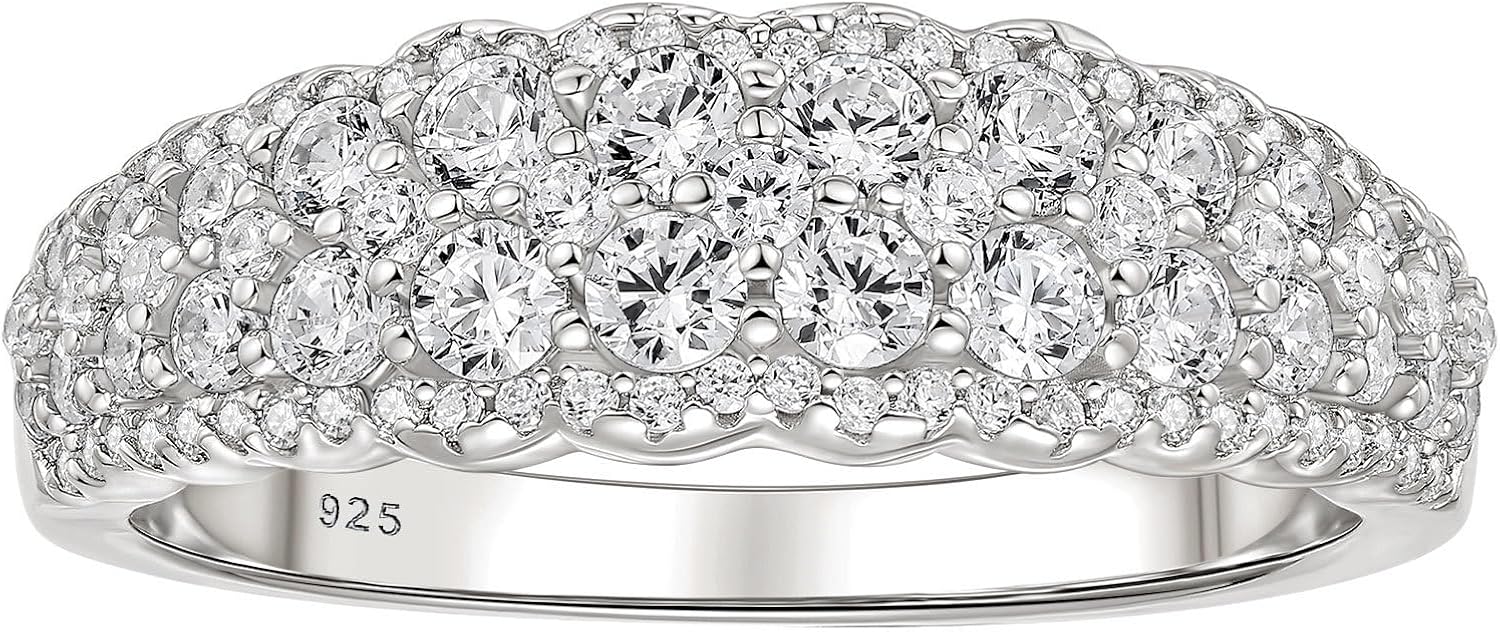 Wuziwen Vintage Anniversary Rings for Women Eternity Wedding Bands for Her Cubic Zirconia 925 Sterling Silver