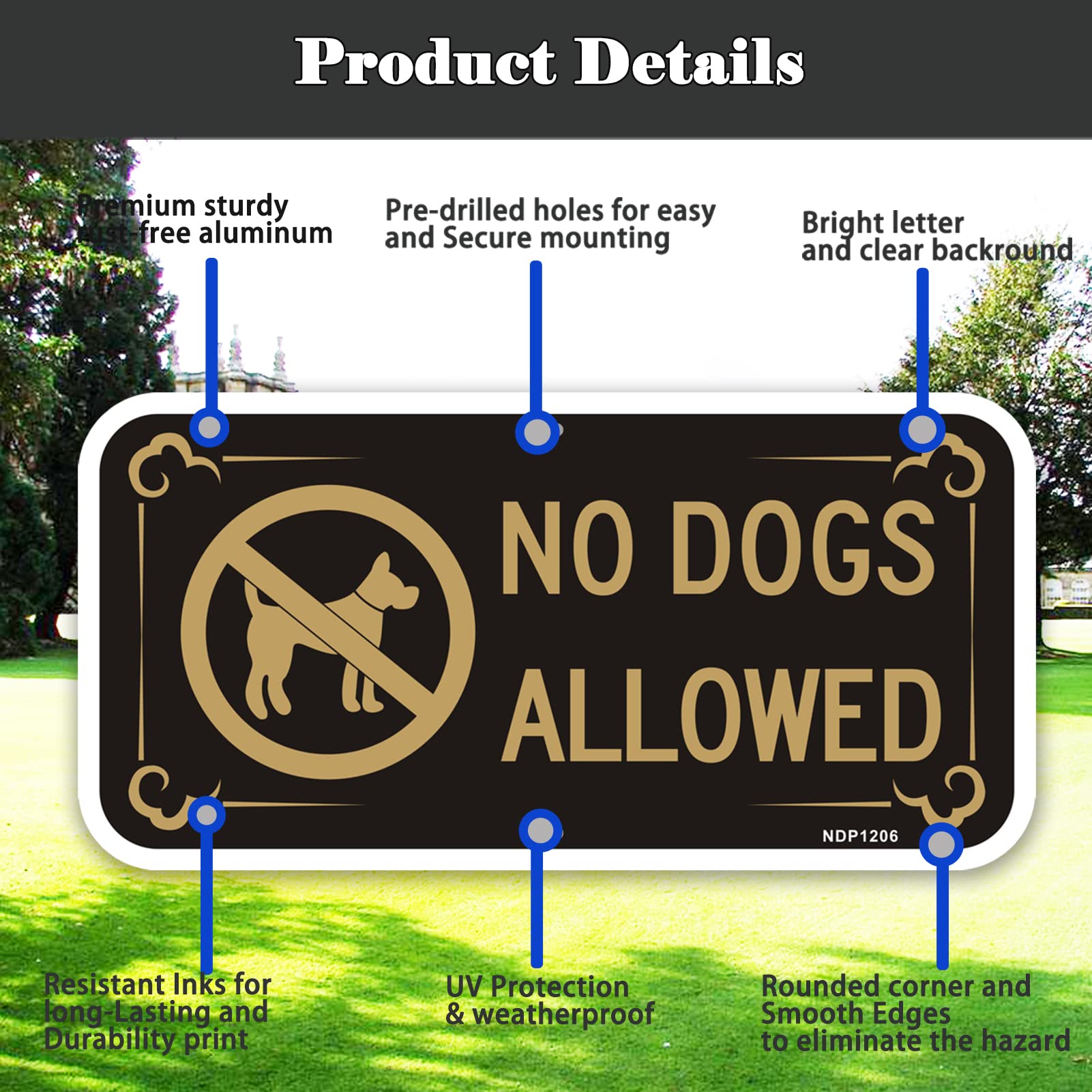 Phyabe 2 Pack No Dogs Allowed Sign, 12" x 6" Reflective,Rustfree Aluminum,UV Protected and Weatherproof, Outdoor & Indoor Use NDP1206-2 - Image 3