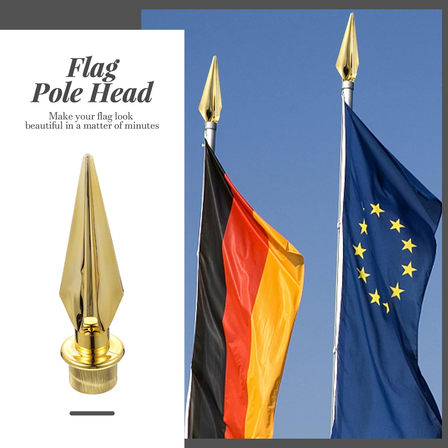 Veemoon 5pcs Gold Spear Flag Pole Cap Topper Plastic Flag Pole Head Finial - 8.26 Inch Flagpole Topper Decoration - Easy to Use for Office Yard Conference Garden Indoor and Outdoor
