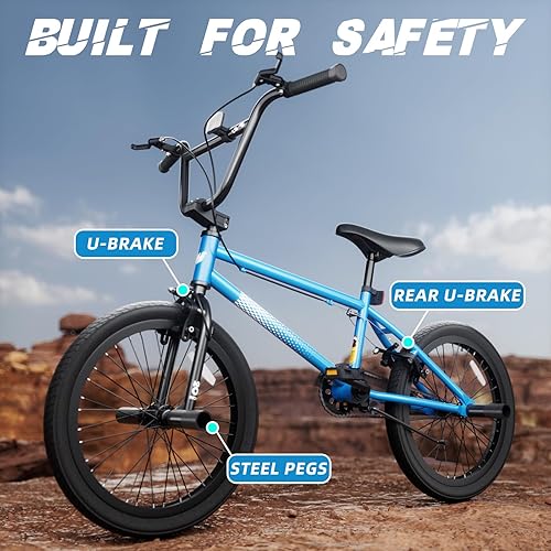 Miniatura 5 de 67i Bicicleta BMX para niños de 8 a 12 años, 18 pulgadas20 pulgadas, 4 clavijas de acero, frenos en U, asiento ajustable y marco de acero Hi-Ten,