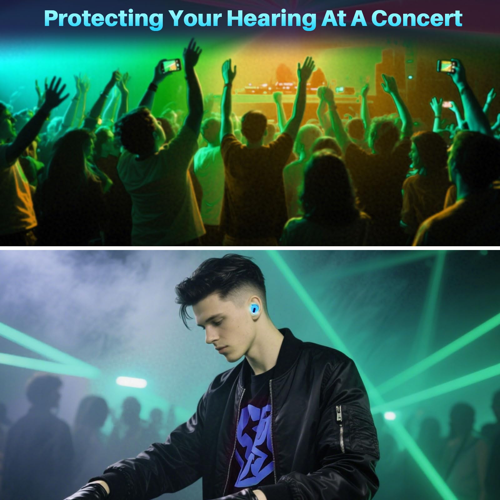 Hopihe Tapones para los oídos de concierto, de alta fidelidad, brillan en la oscuridad, reducción de ruido, de silicona azul, reutilizables, con cancelación de ruido, para conciertos, trabajo