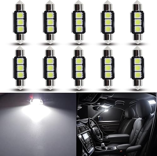 Miniatura 10 de Bombillas LED Festoon de 9-30 V extremadamente brillantes 211-2 212-2 578 sin errores, 1.61 pulgadas y 1.614 in para luces de cúpula de mapa