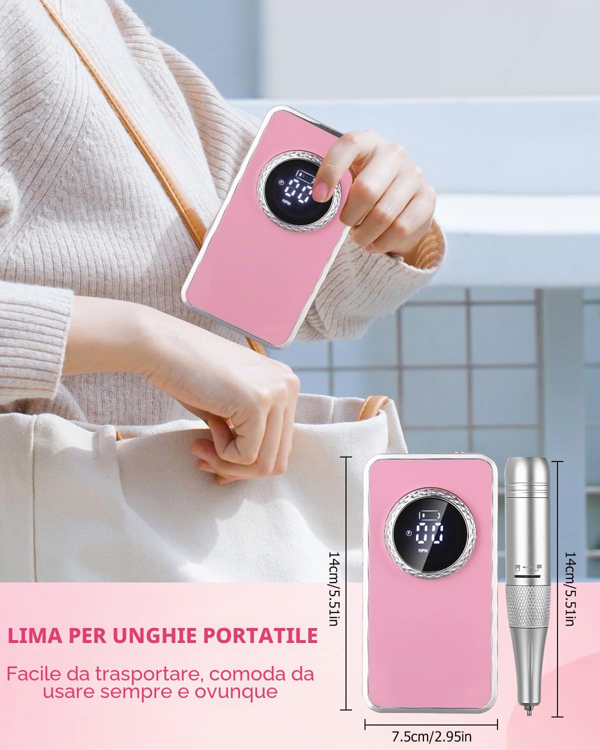 Fresa per Unghie Professionale 50000 Giri,Lima Elettrica Portatile per Unghie,Lima per Unghie Elettrica con display LCD,Set Manicure Elettrico per unghie in gel per Casa Salone