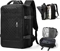 Mochila de viagem grande unissex, aprovada como bagagem de mão para avião, tamanho de item pessoal, mochila de trabalho e viagem com compartimento para sapatos, preta