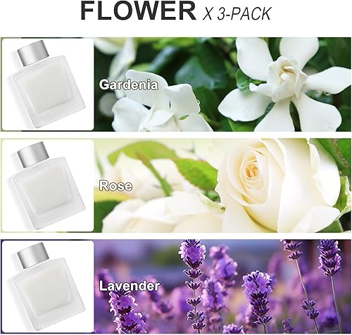 Miniatura 2 de Juego de 3 difusores de junco, aceite perfumado GardeniaLavenderRosa, aceites esenciales de aroma de flores con varillas difusoras, ambientador de