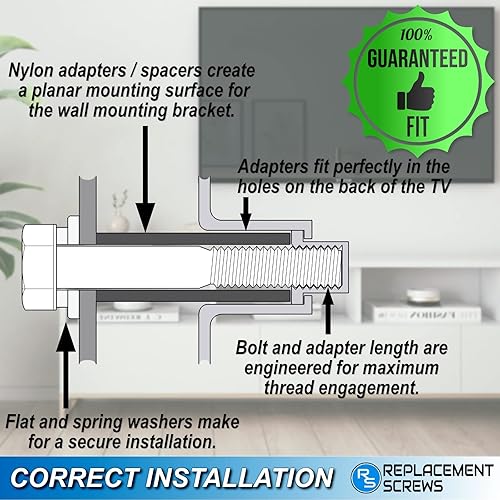 Miniatura 2 de ReplacementScrews M8 (Medida C manual: 43 ~ 1.772 in) Kit de tornillos de montaje en pared compatible con televisores Samsung LED curvos y