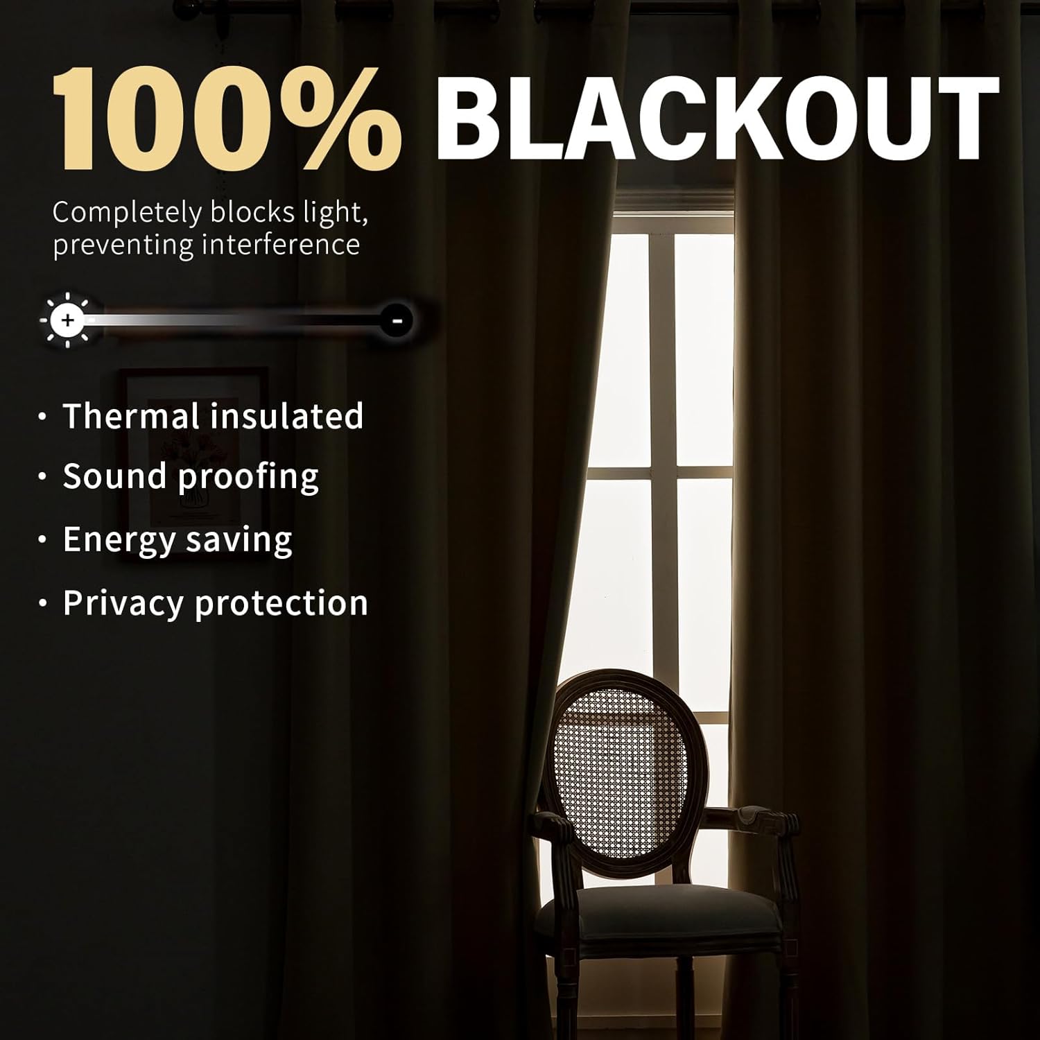 Thermal Insulated Blackout Curtains with Grommets for Bedroom & Living Room - 2 Panels, W52 x L63 inches, Polyester Texture, 85% Light Blocking Darkening Curtains - Cream