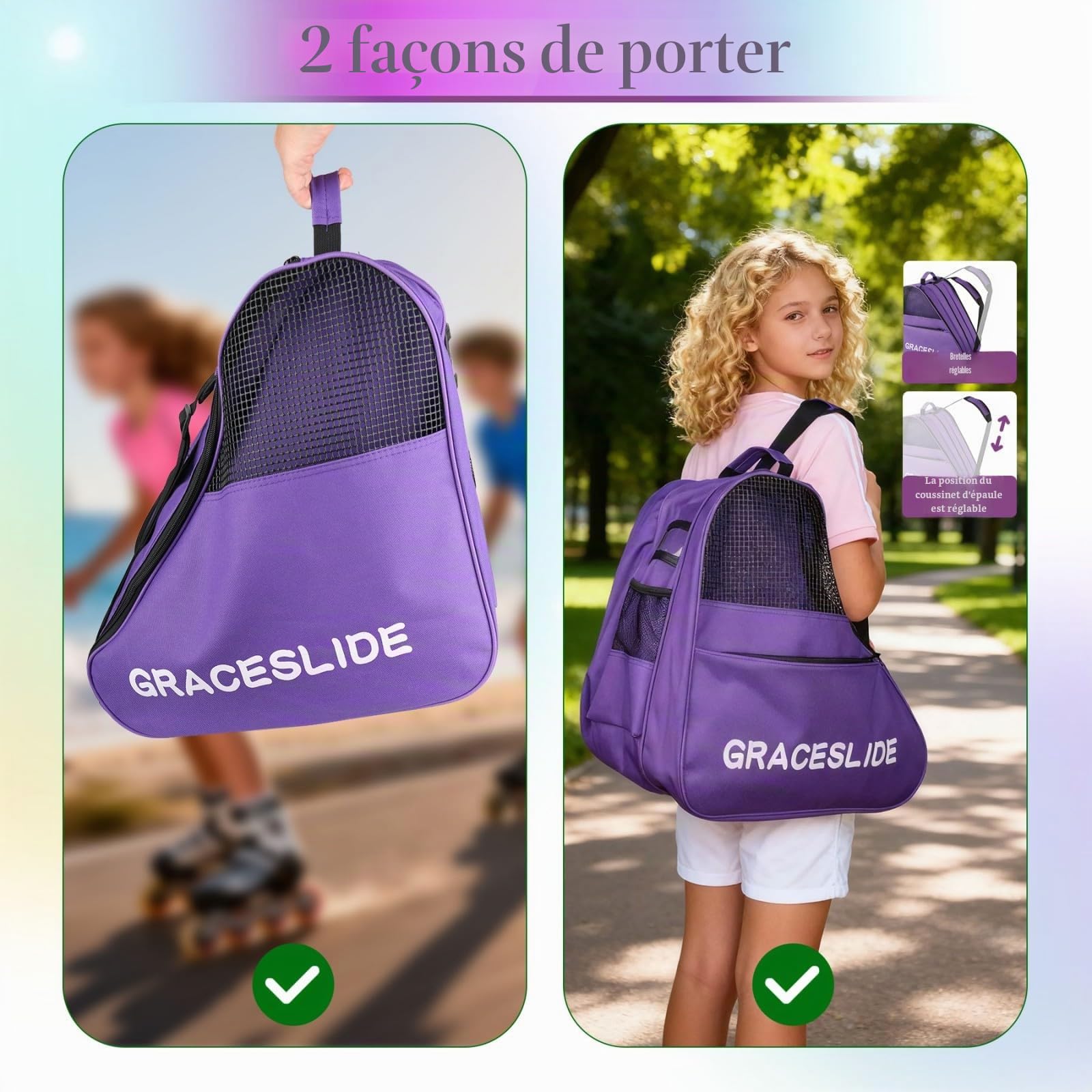 Skatebag I Sac à Patins à Glace avec anses I Sac de Hockey sur Glace avec Fermeture éclair et Compartiments Pratiques (Violet)