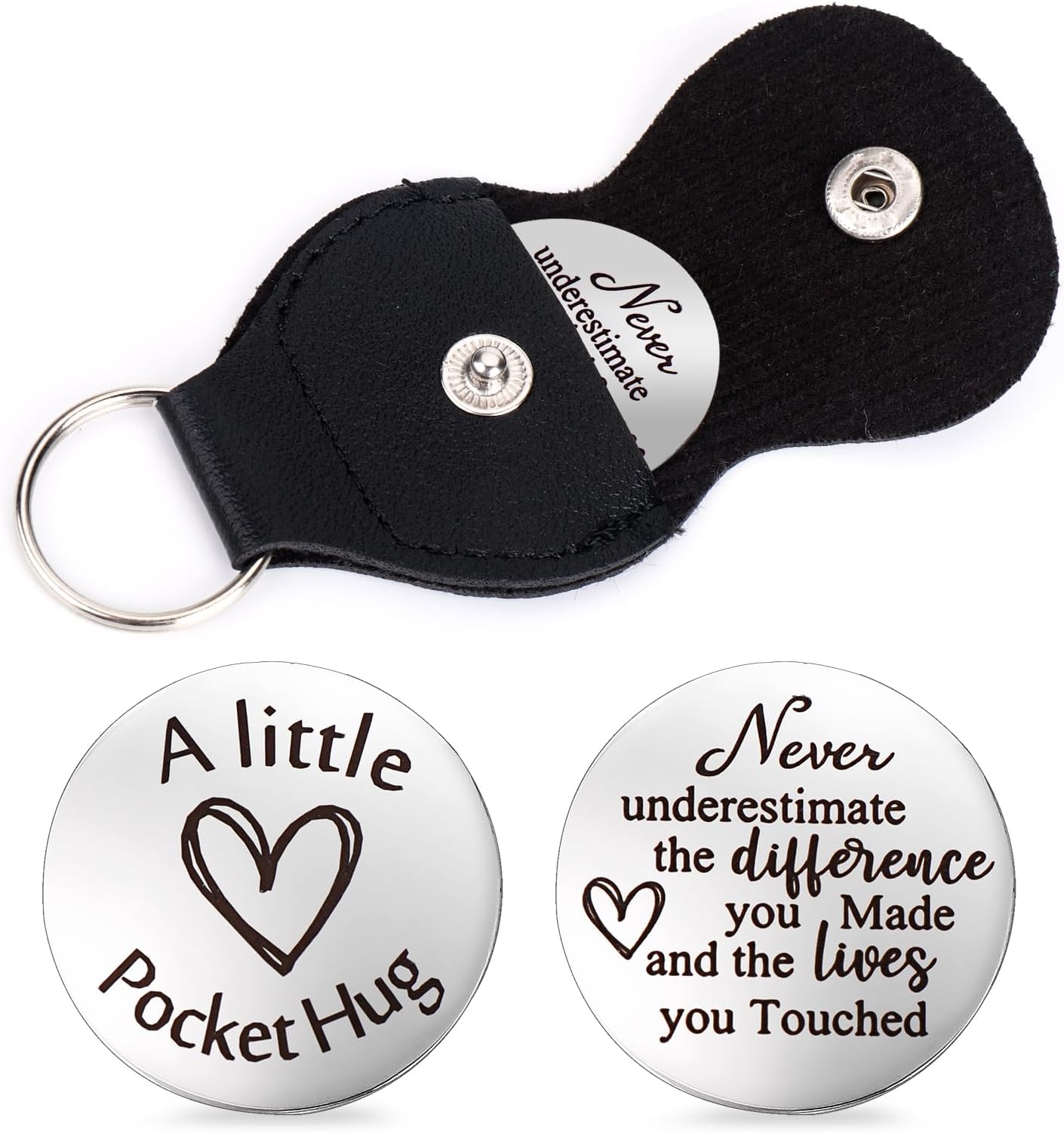 Amabro Pocket Hug Token Inspirational Long Distance Relationship Gifts Stainless Steel Double Sided Engraved Keepsake with Leather Keychain for Family Friends Daughter Son