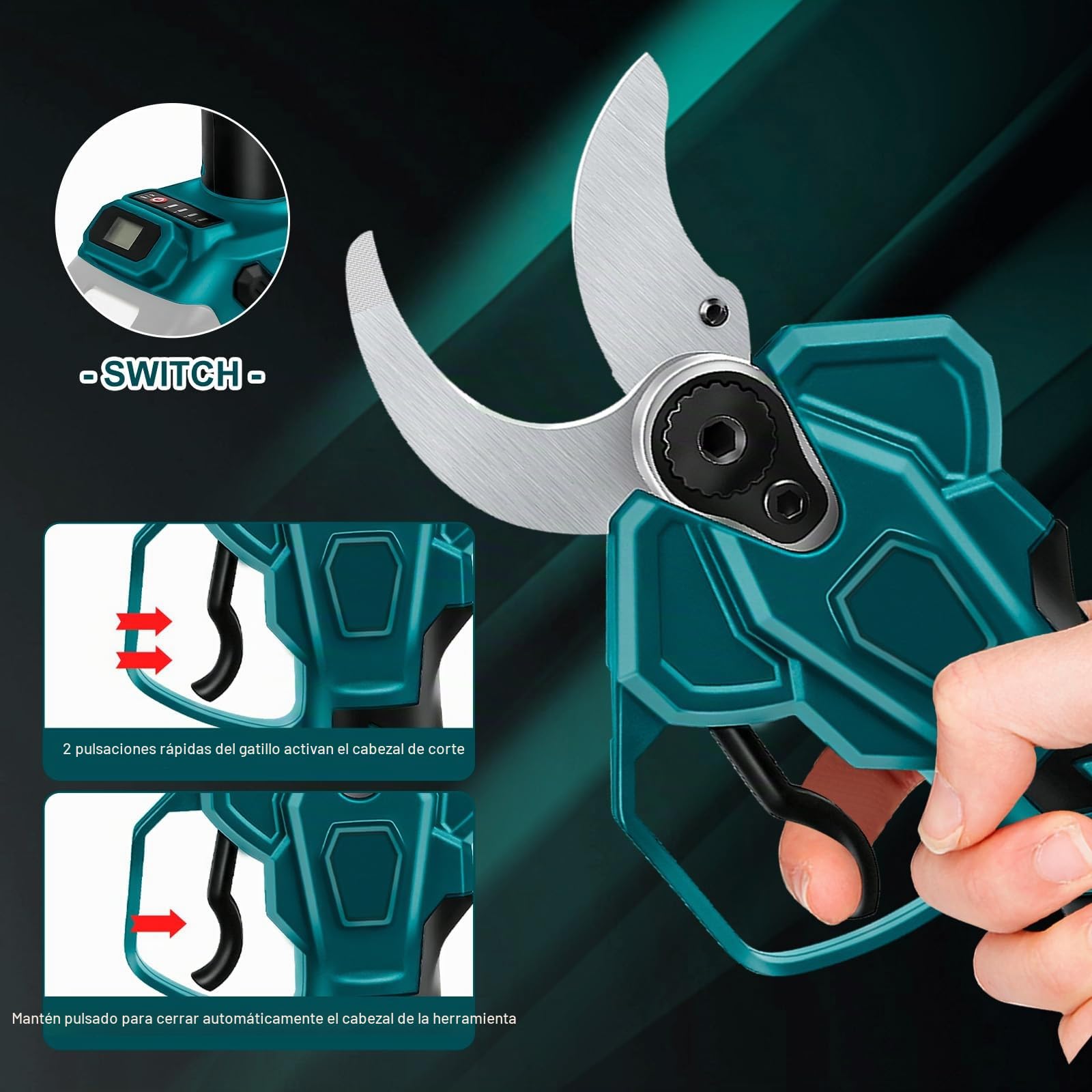 Tijeras Eléctricas Inalámbricas de Podar Compatibles con Makita 18 V | 65 mm tijeras de podar Motor sin Escobillas, Sierra con Batería LCD para Árboles Frutales (sin batería)