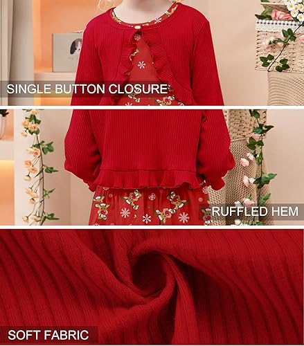 Miniatura 6 de Goodstoworld Vestidos sin mangas para niña pequeña y cárdigan de manga larga con volantes, trajes de otoño de 2 piezas para 2-6T