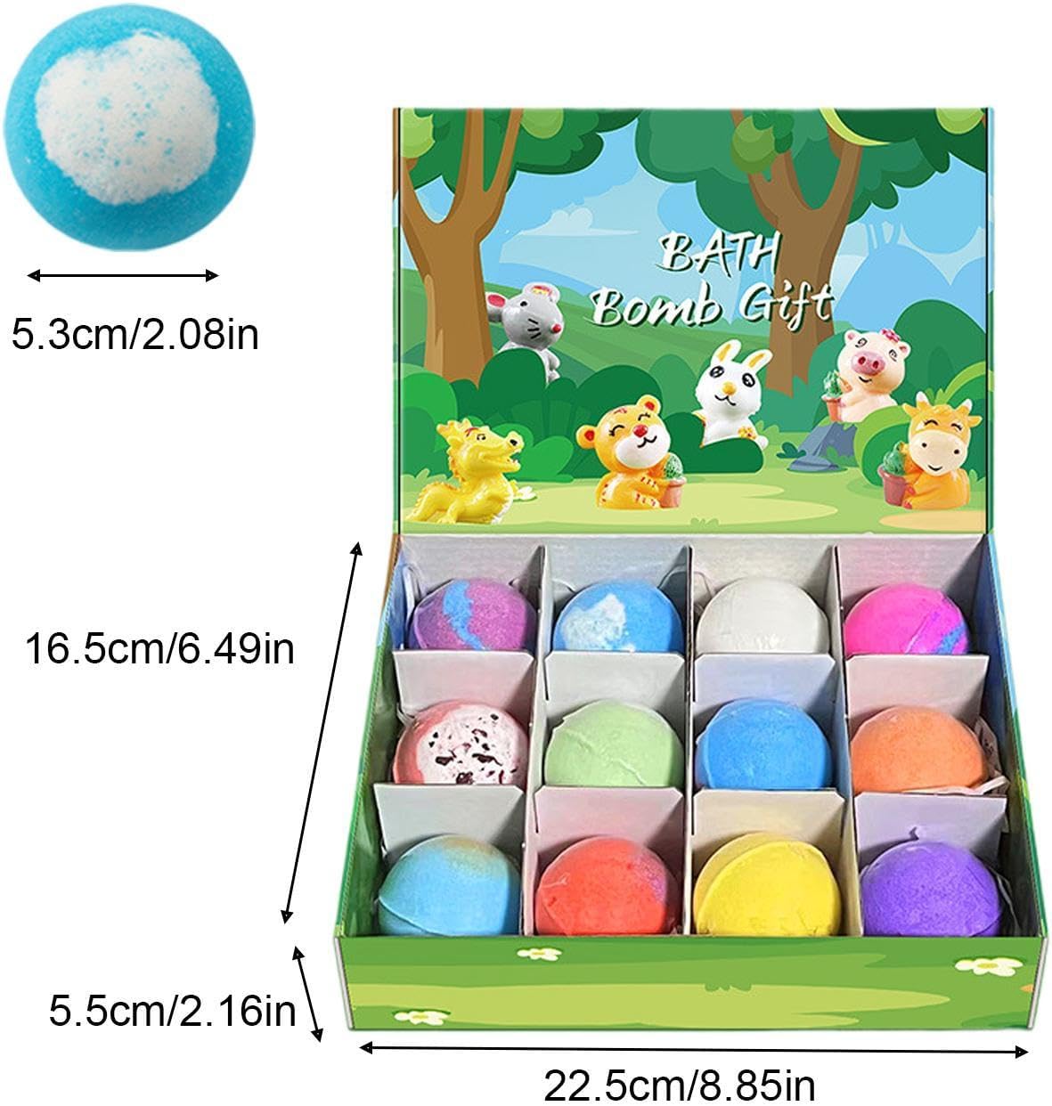 Bath Ball for Kids - Fizzy Spheres, 12 Bath Water Carbonators for Tub Fun, Handmade Mineral Pellets with Hidden Figures, Washroom Gear, Circular Scented Globe for Birthdays, Parties and Evening Soaks
