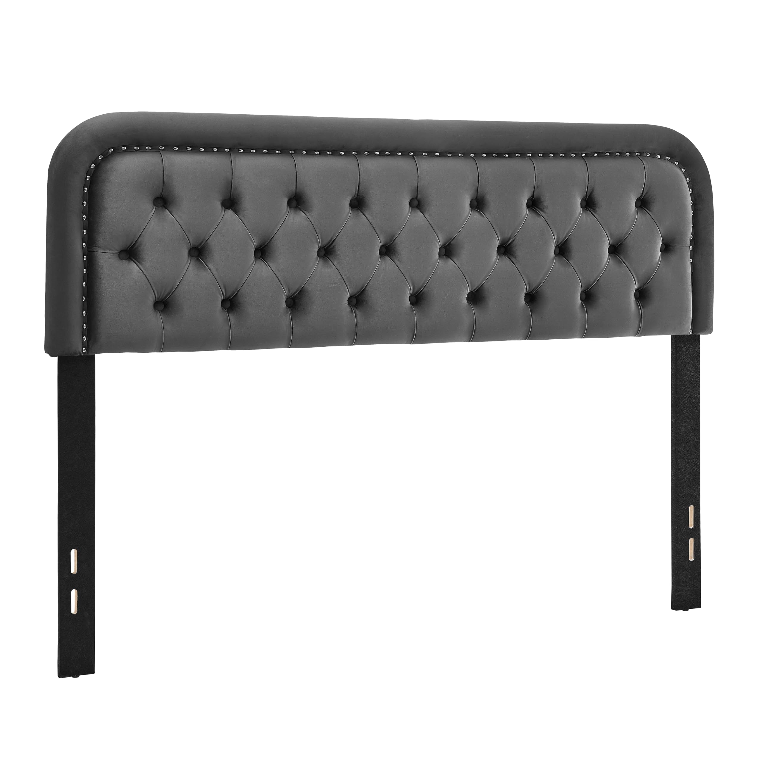 Cabecera capitoneada tapizada de tamaño King, cabeceros modernos de terciopelo acolchado para cama ajustable, tablero de tela para montaje en pared con ribete de clavos, fácil de instalar 7