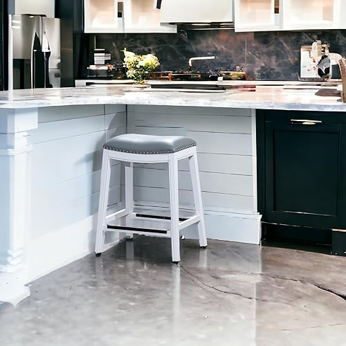 Miniatura 48 de DTY Indoor Living Durango - Taburete de cuero regenerado, taburete de mostrador de 24 pulgadas, acabado espresso, asiento de cuero negro Acabado