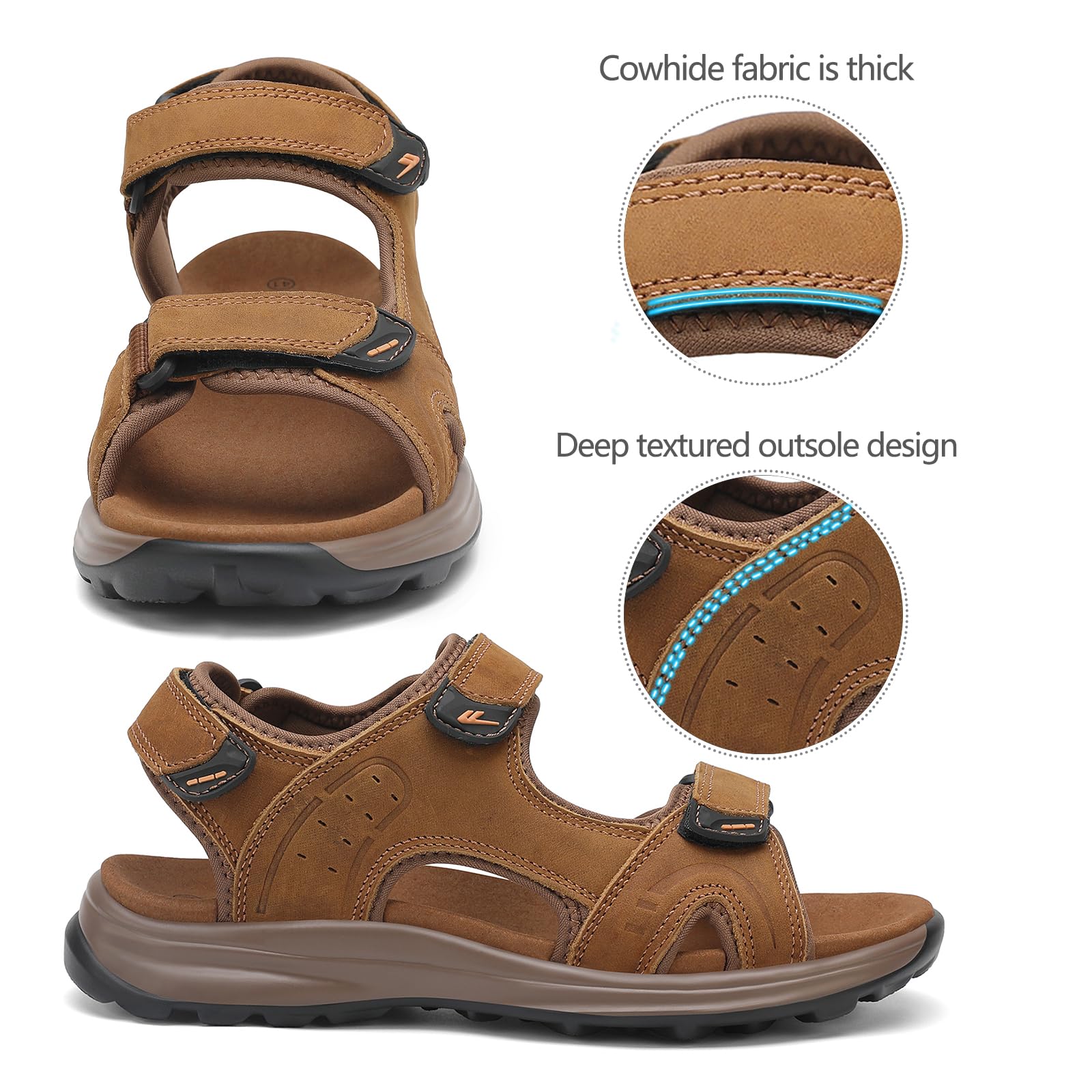 FLARUT Hommes Sandales d'été Chaussures de randonnée Trekking Outdoor Sport Cuir Plage Orteils Ouverts Sportives Décontractées