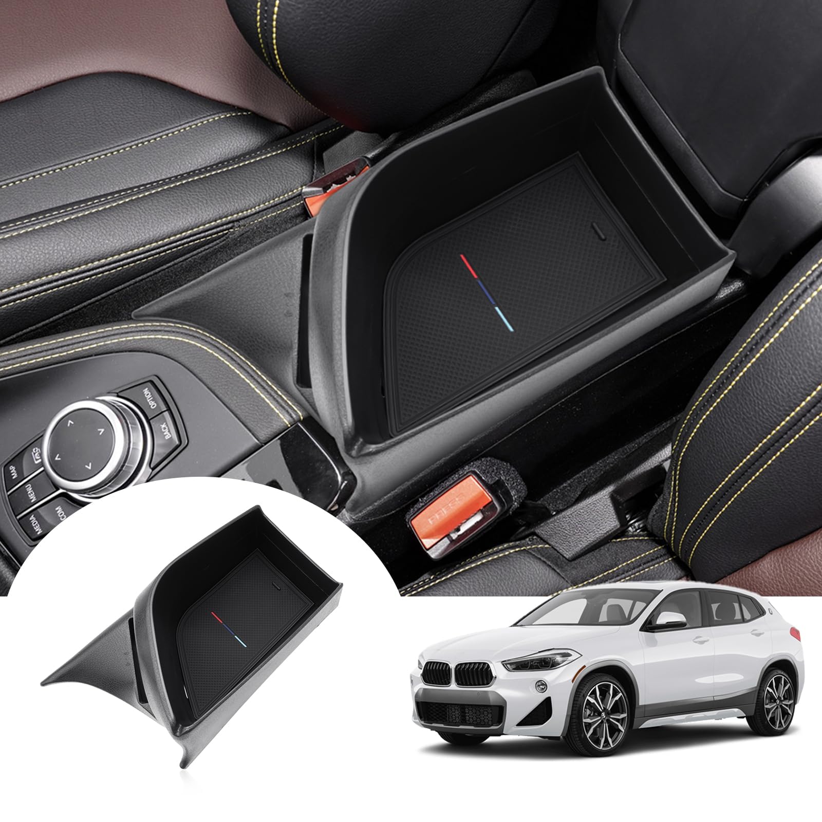 GAFAT Compatibile con BMW X1 F48/ X2 F39 2016-2022 Contenitore per Console Centrale, X1 F48 Organizer per Braccioli, Vano Portaoggetti, X1 F48 Accessori, X2 F39 Accessori (Nero)