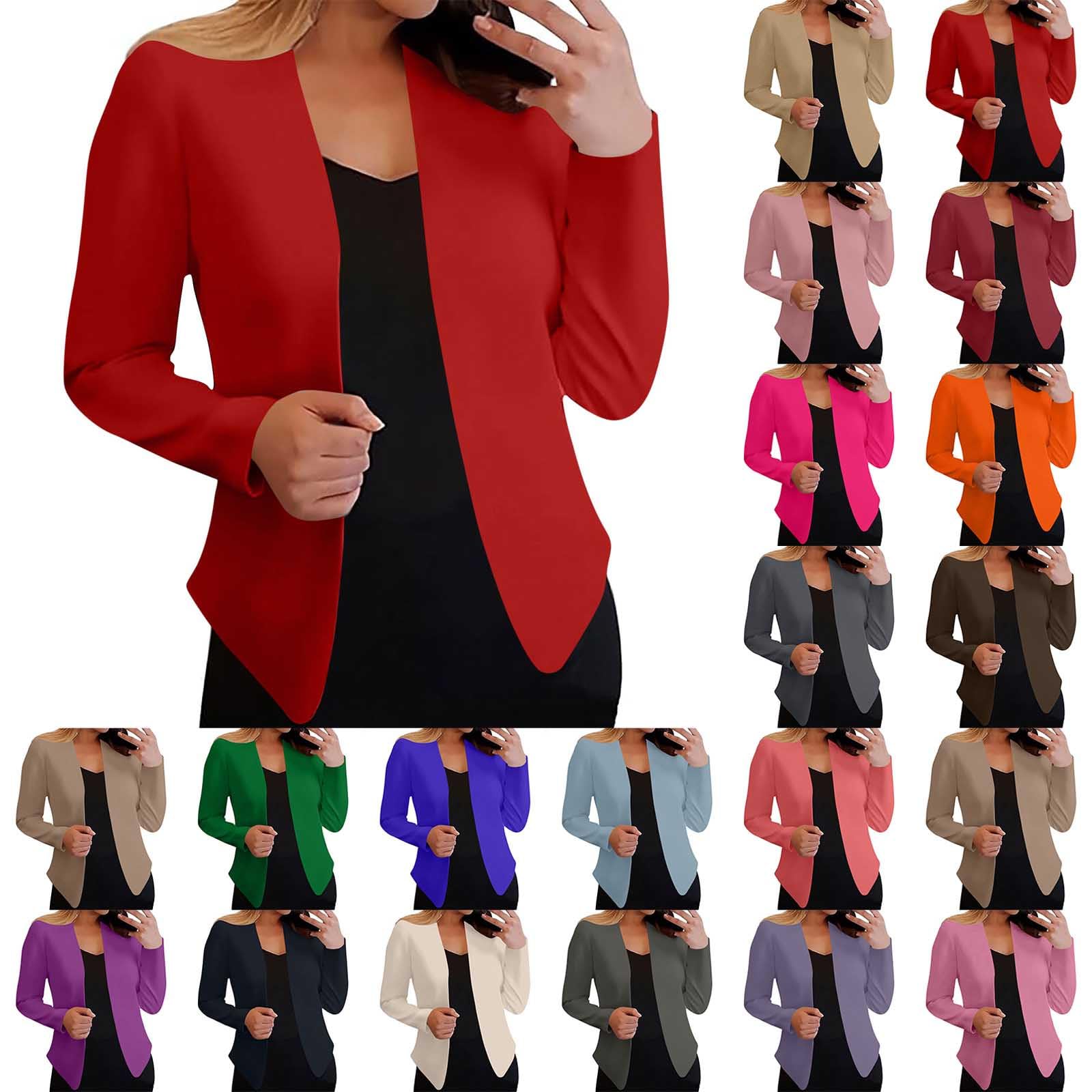 Women Long Sleeve Collarless Cropped Blazer Open Front Cardigan Jacket Dressy Casual Office Work Business Blazers