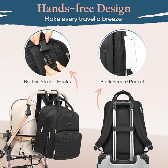 Qualyphant Diaper Bag Backpack - Expandable 35L Extra Large Diapers Bags for 2 Kids Twins, Quilted Baby Changing Backpacks