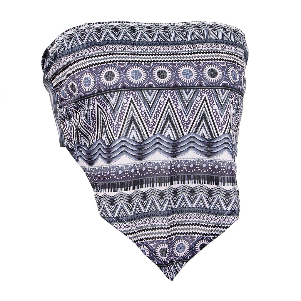 nivaa Boho Lady Strapless Ethnic Print Tube Top Backless Wrap Tank Vest Black gray-picture-19