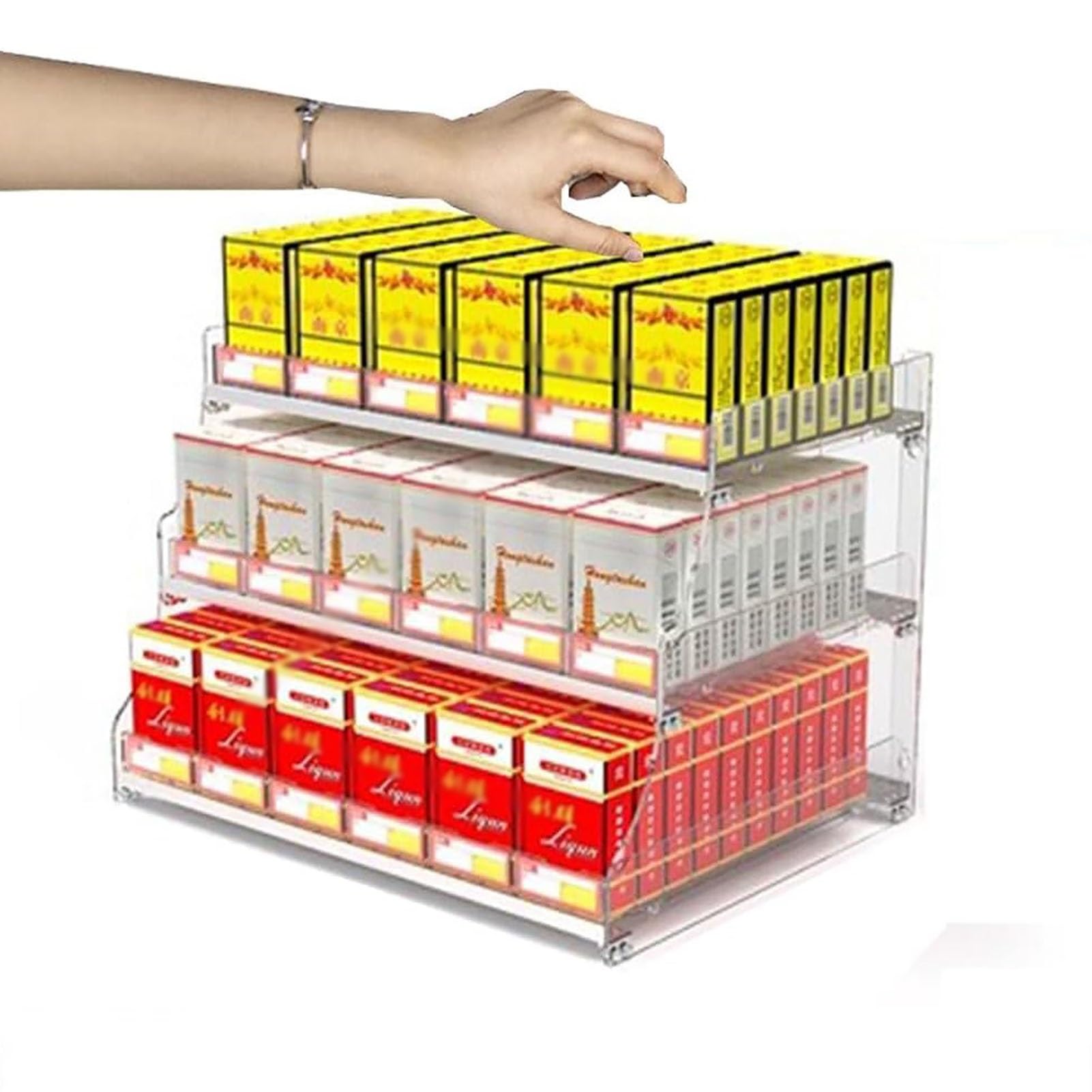 Étagère à cigarettes trapézoïdale pour comptoir et mur avec kit