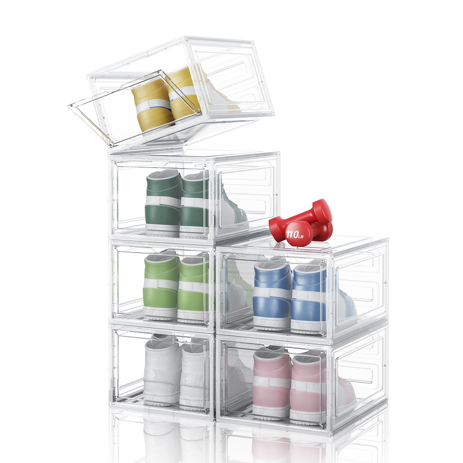 Sewup Shoe Organizers And Storage Clear Shoe Storage Boxes Stackable?Upgraded Large*Thicken Shoe Organizer With Clear Magnetic Door?For Entryway,Sneaker Storage Fit Up To Us Size 13 (6-Pack-White)…