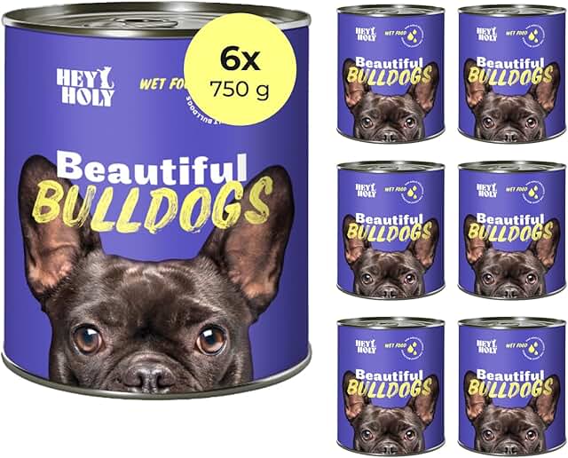 HEY HOLY Premium Nassfutter für Bulldoggen | 6X 750g Hundefutter für ausgewachsene Bulldoggen mit Lachs | Hochverträglich aus natürlichen Zutaten product image