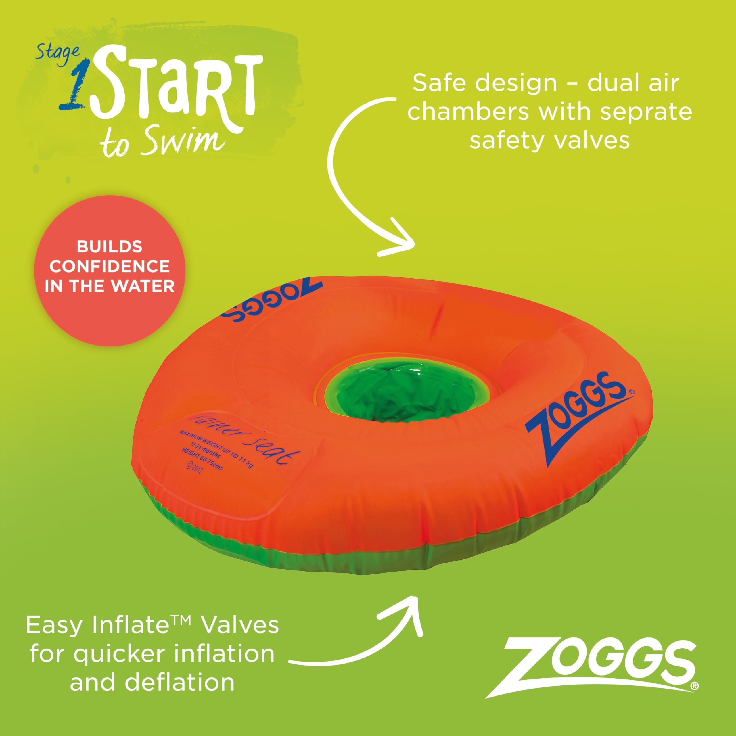 Zoggs Unisex – Babys Zoggy Trainer Seat Schwimmsitz, Schwimmlernhilfe