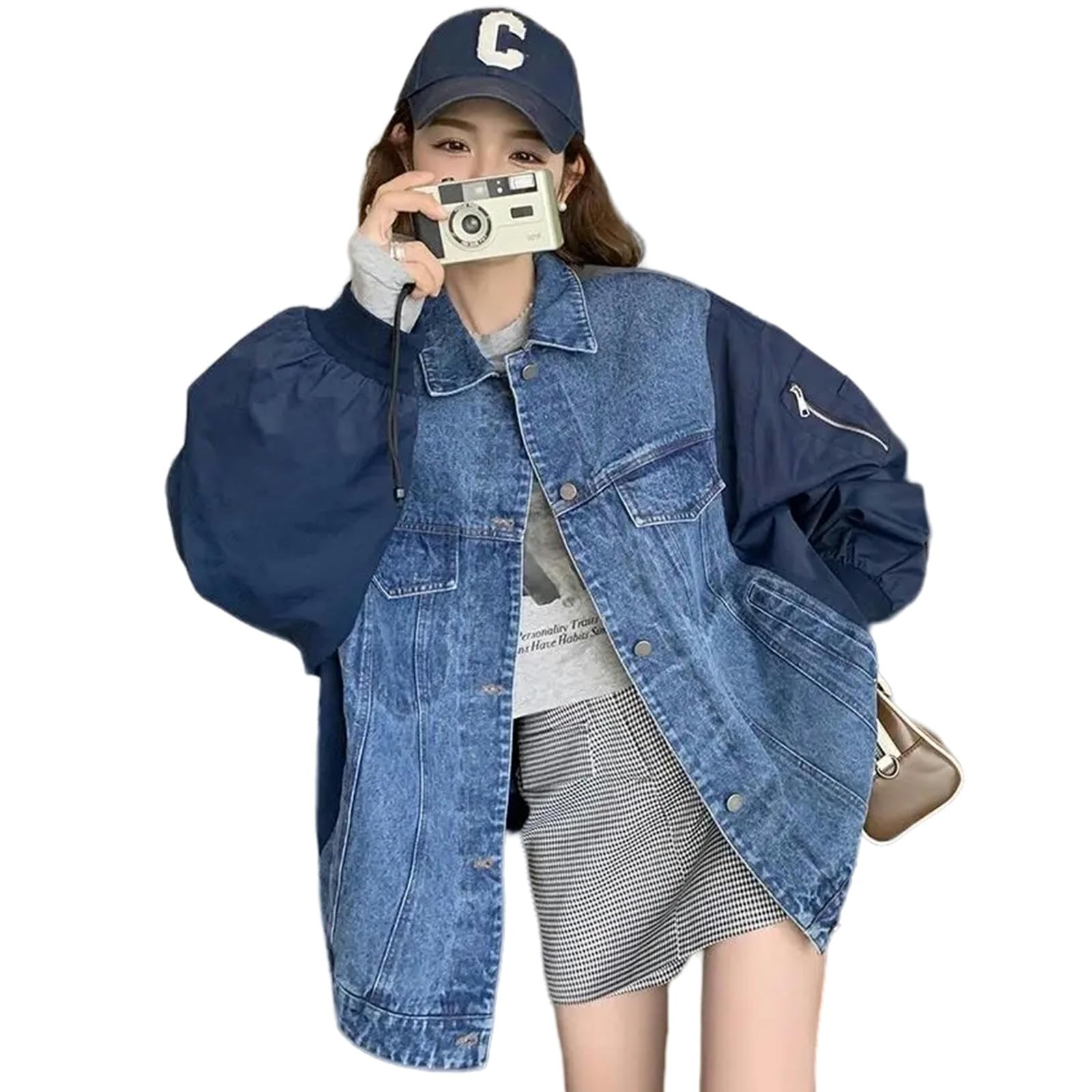Giacca Uomo Giacca Patchwork in Denim per Giacche per Abbigliamento da Donna Autunno Primaverile Femminile per Donna Giacca di Jeans da Donna