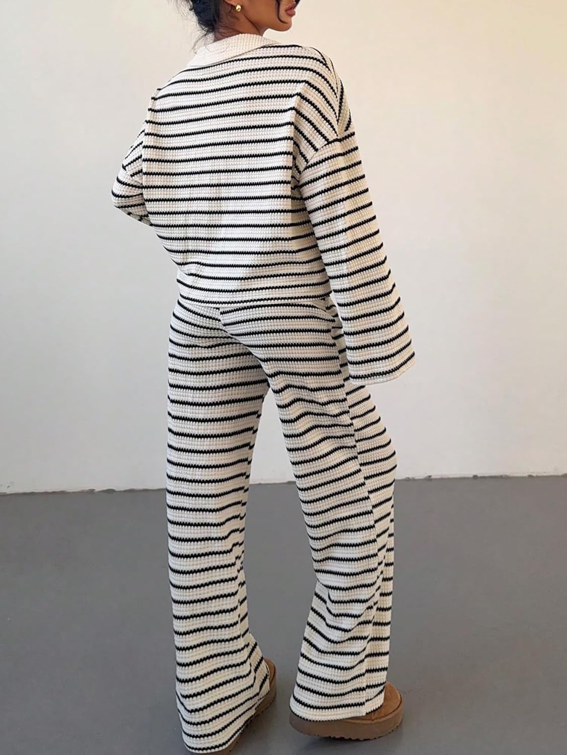 MakeMeChic Striped Lounge Set 2 Piece Sweater Sets for Women Going Out Travel Outfit - Image 2