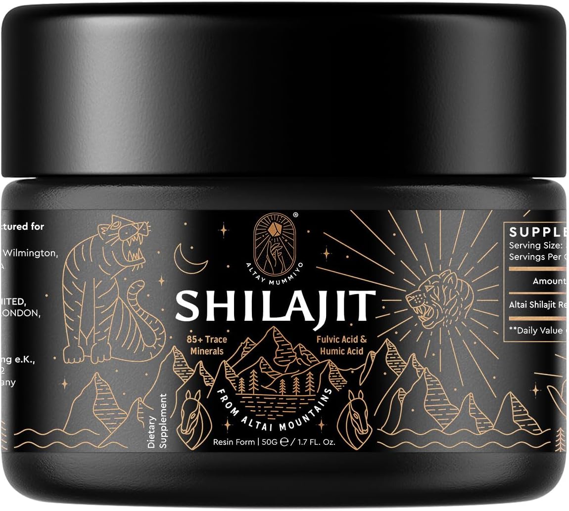 ALTAY MUMMIYO Shilajit Resin with Fulvic Acid & Trace Minerals, Original Siberian Pure Shilajit with 85+ Humic Acid Supplement, Support Metabolism & Immune System - 100 Servings / 50g