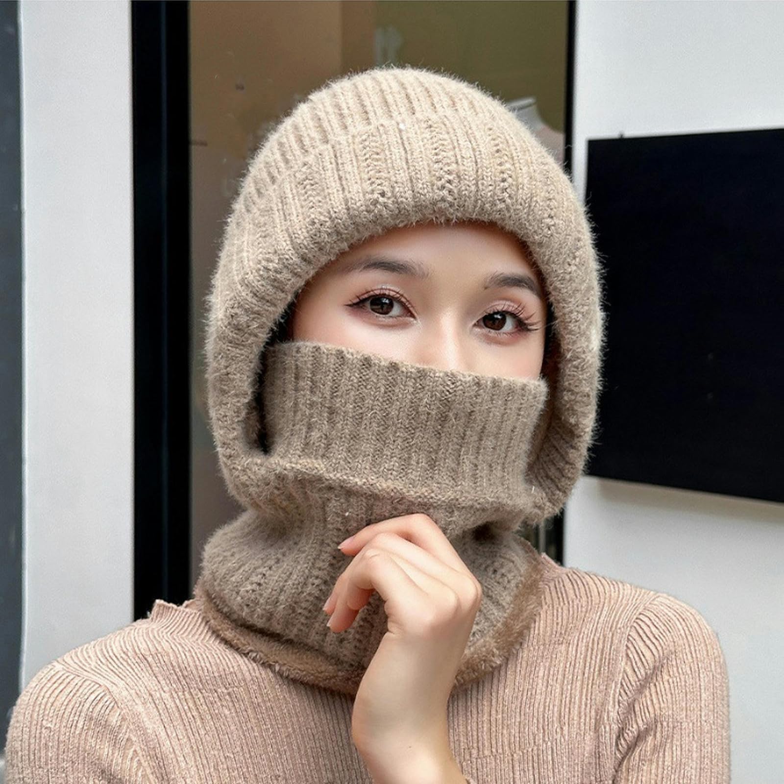 Sombrero Invierno Mujer Sombrero De Invierno para Mujeres, Máscara, Protección De La Oreja, Sombrero De Punto De Una Pieza, Lana A Prueba De Libre para Mujeres-púrpura