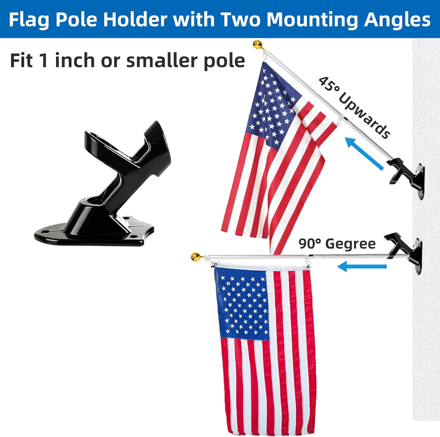 4 Pcs Flag Pole Holder - Metal Flag Pole Bracket Mount for Outside House - Heavy Duty Flagpole Hardware Mounting Bracket for Flag Display, Two-Position
