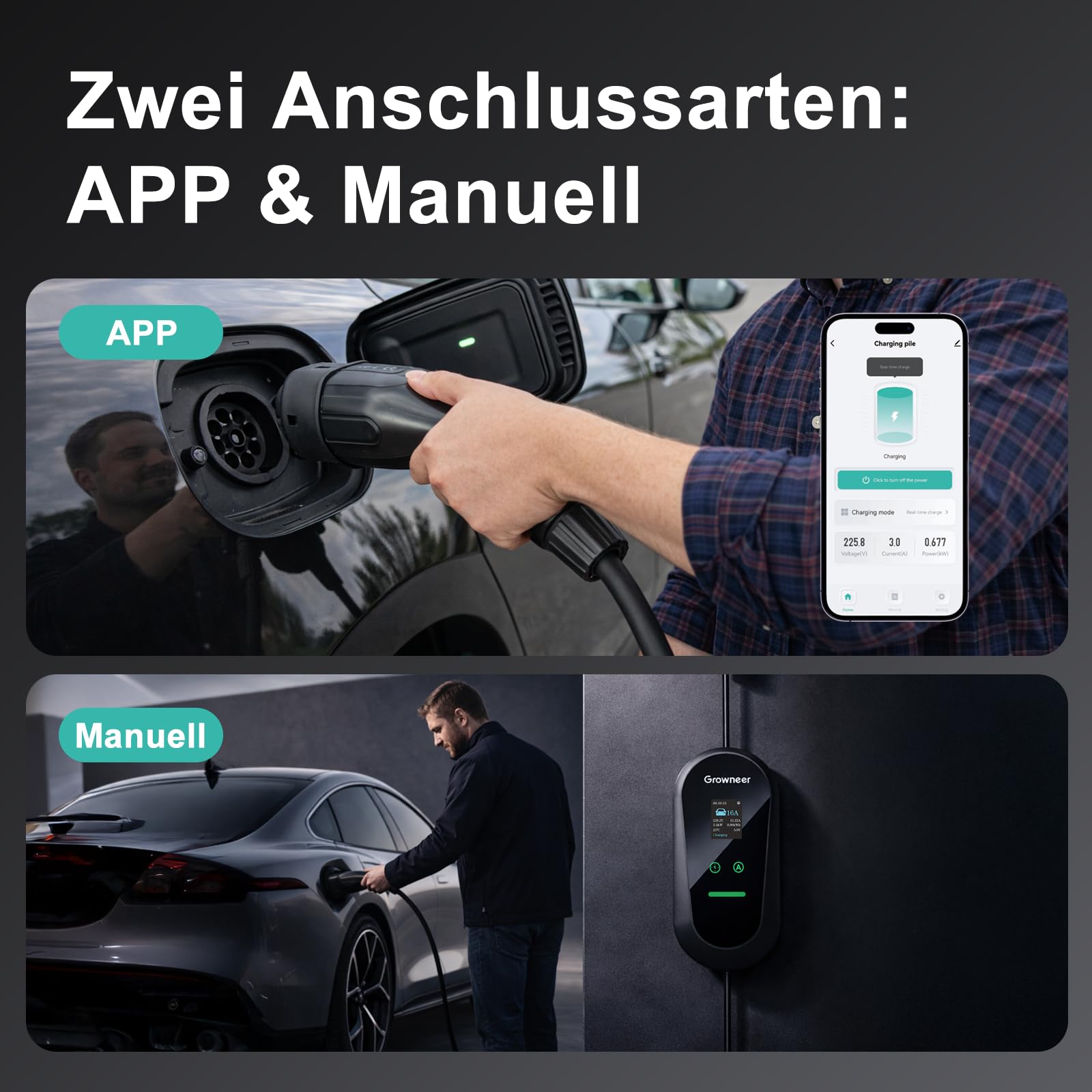 EV-Ladegerät, 3-poliger Stecker, 7 m (23 ft) Typ-2-Ladekabel, Wallbox 11 kW, [6/8/10/12/16 A] Ladekabel für Elektroautos, IP66, erweiterter Schutz, geeignet für Elektro- und Plug-in-Hybridfahrzeuge