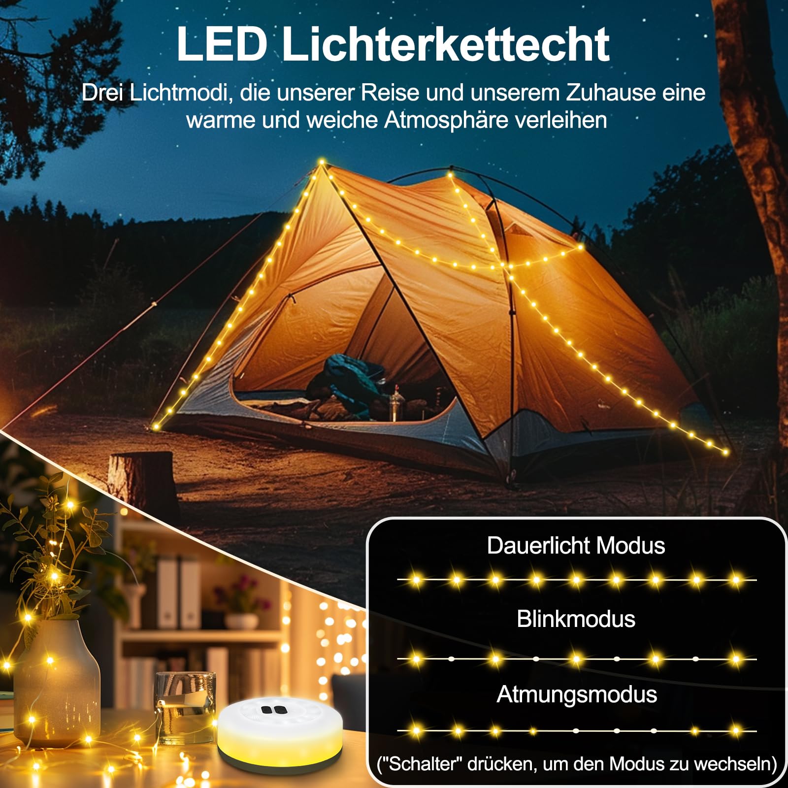 Guirlande Lumineuse Escamotable 10m LED - IP67 Étanche - Rechargeable USB - 7 Modes - Extérieur