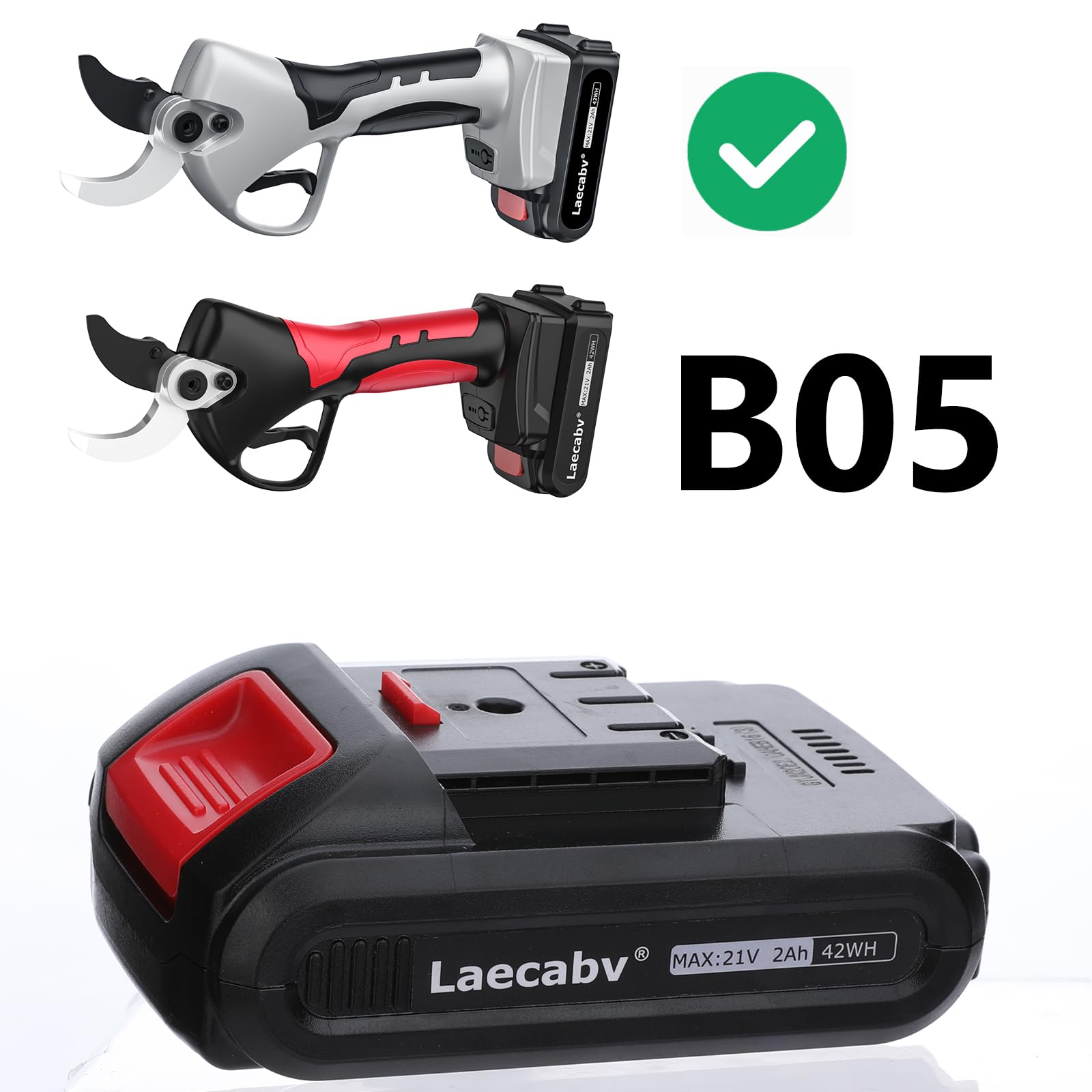 Laecabv Batteria per Forbici Potatura Elettriche, B05 1Pcs Batteria ricaricabile agli ioni di litio 21V/2Ah 42Wh