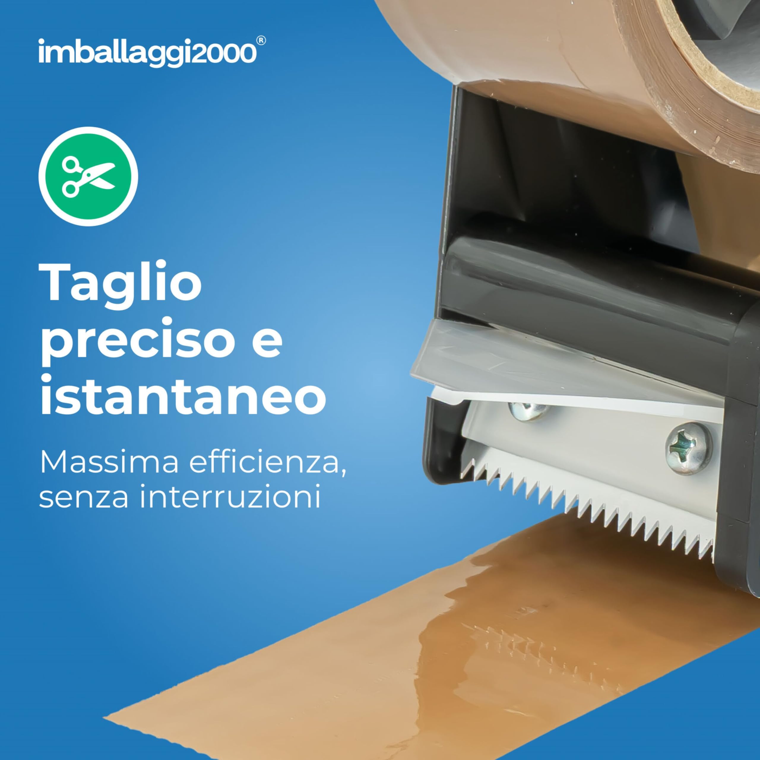 IMBALLAGGI 2000-5 Dispenser per Nastro Adesivo 50mm x 66mt - Tendinastro Imballaggio con regolatore di tensione - Risparmia tempo con la nastratrice professionale
