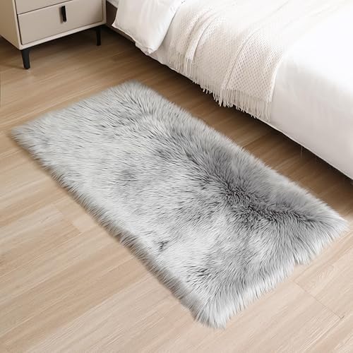 Miniatura 20 de Alfombra de piel sintética esponjosa de piel de oveja blanca, 4 x 6 pies, ultra suave, para dormitorio, mesita de noche, sala de estar, guardería