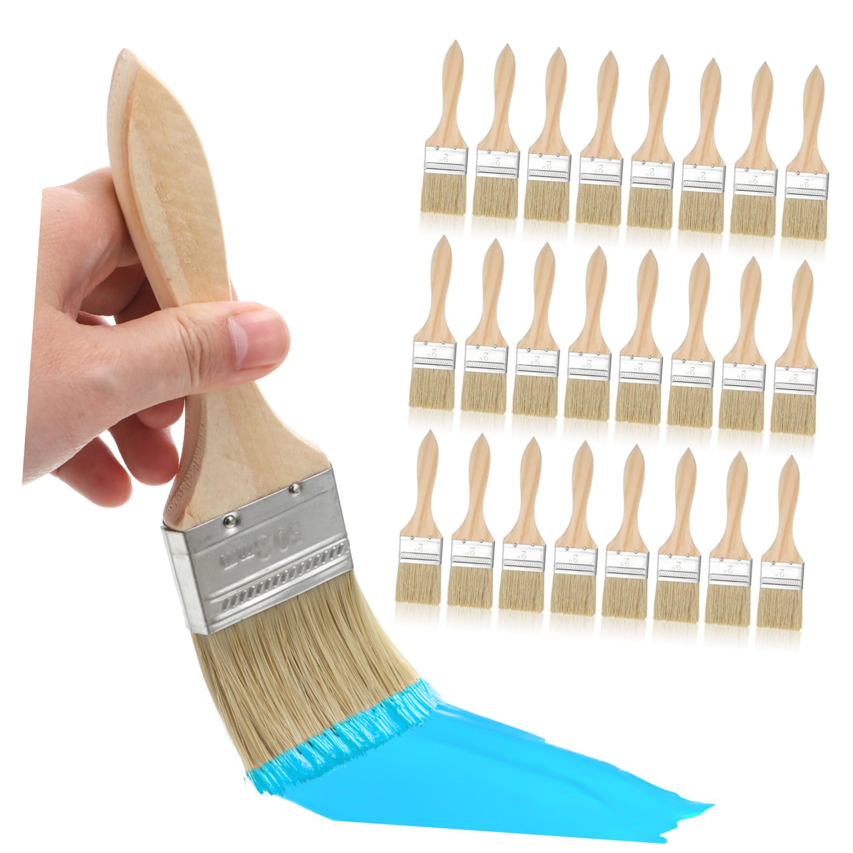TEHAUX 30 Pezzi Pennelli Pittura Legno con Manico Ergonomico in Legno Spesso Pennelli Piatti per Vernice e Smalto su Muri Mobili e Facili da Pulire per Casa