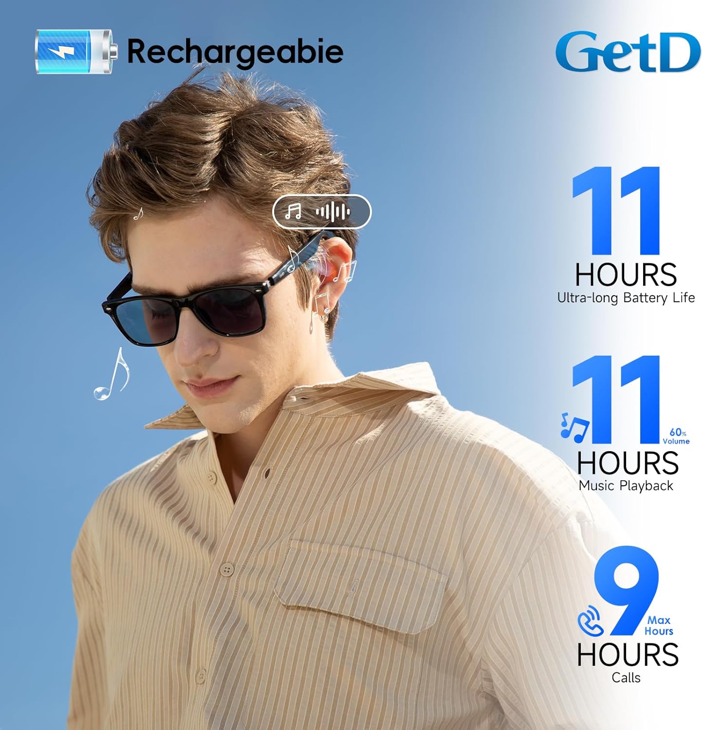 GetD 2026 AI Glasses for Men & Women, Smart Glasses Powered by ChatGPT, AI Real-time Translation with 145 Languages, 11H Music Play, Bluetooth Glasses with Photochromic Lens for Daily Use, Travel