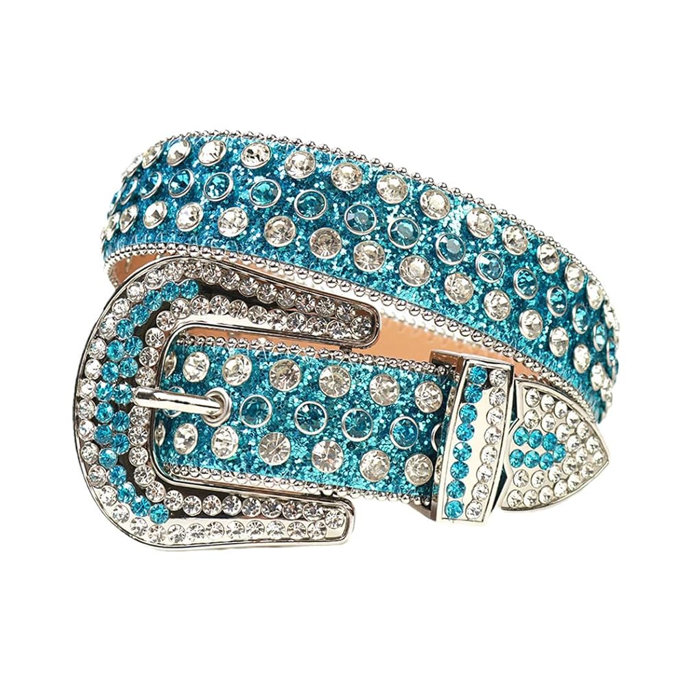 Punk Style Rhinestone Belt with Buckle Genuine PU Leather
