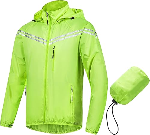 CREATMO US Chaqueta impermeable plegable para hombre con capucha extraíble