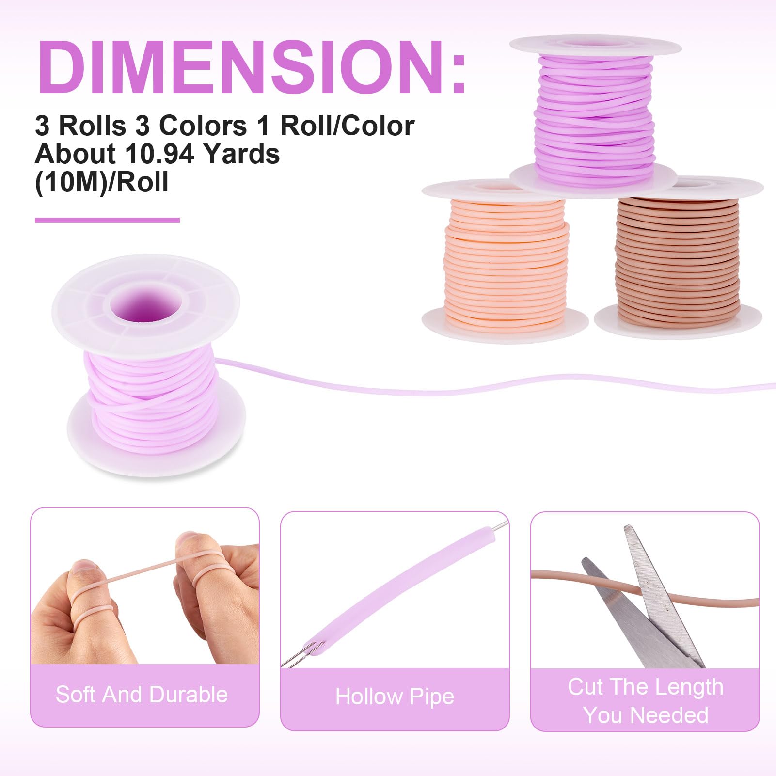 PATIKIL Corde Elastiche Tubolari In Silicone 5,5 Iarde Con 2 Fermagli In Plastica – Elastico Per Barbiere, Maglia E Fai Da Te (Fuchsia Scuro) - 2